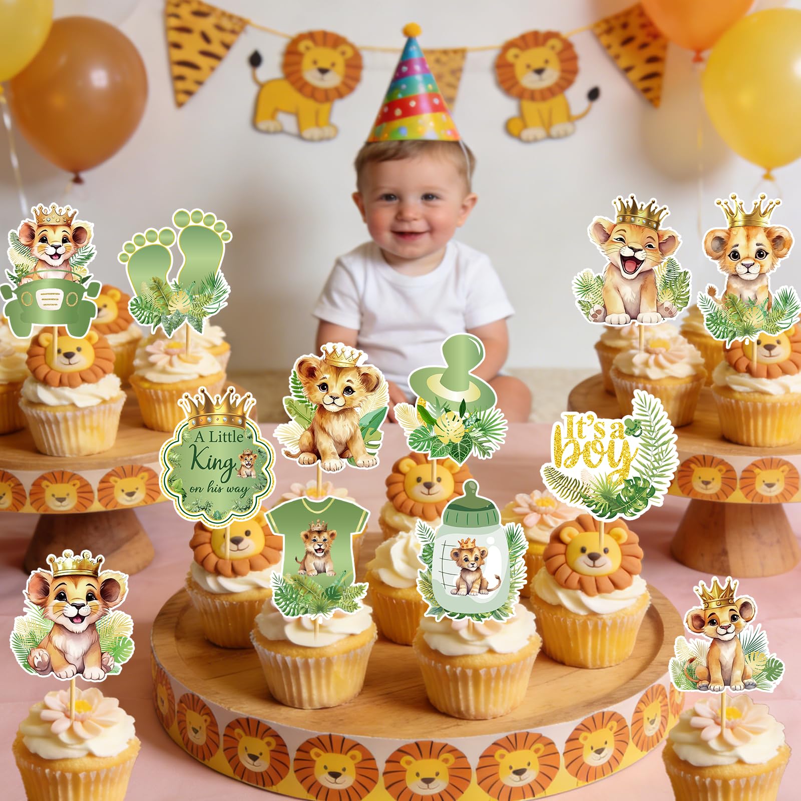 24 Pcs Lion Baby Shower Decorations: Lion Cupcake Toppers A Little King Is On His Way Baby Shower Safari Cupcake Toppers Wild Jungle Safari Gender
