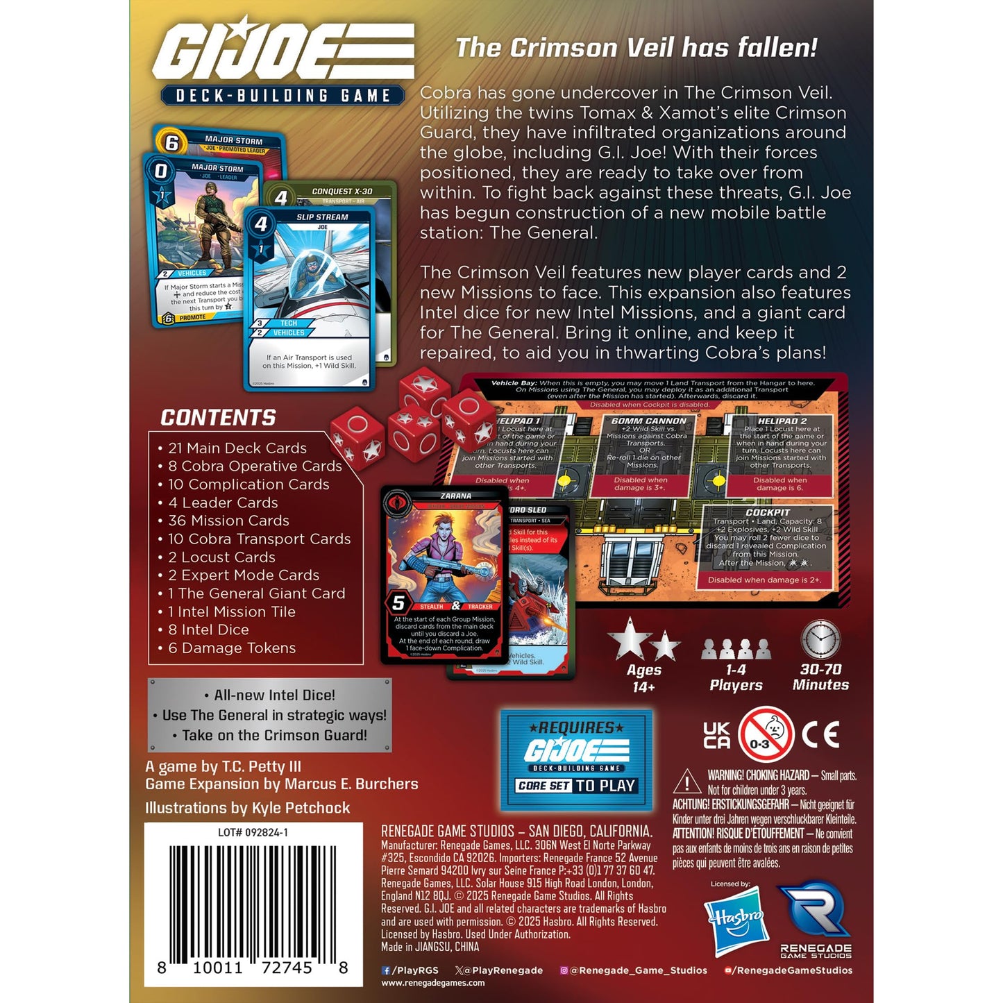 Renegade Game Studios G.I. Joe Deck-Building Game: The Crimson Veil Expansion, 2 Missions, Intel Dice, 1-4 Players