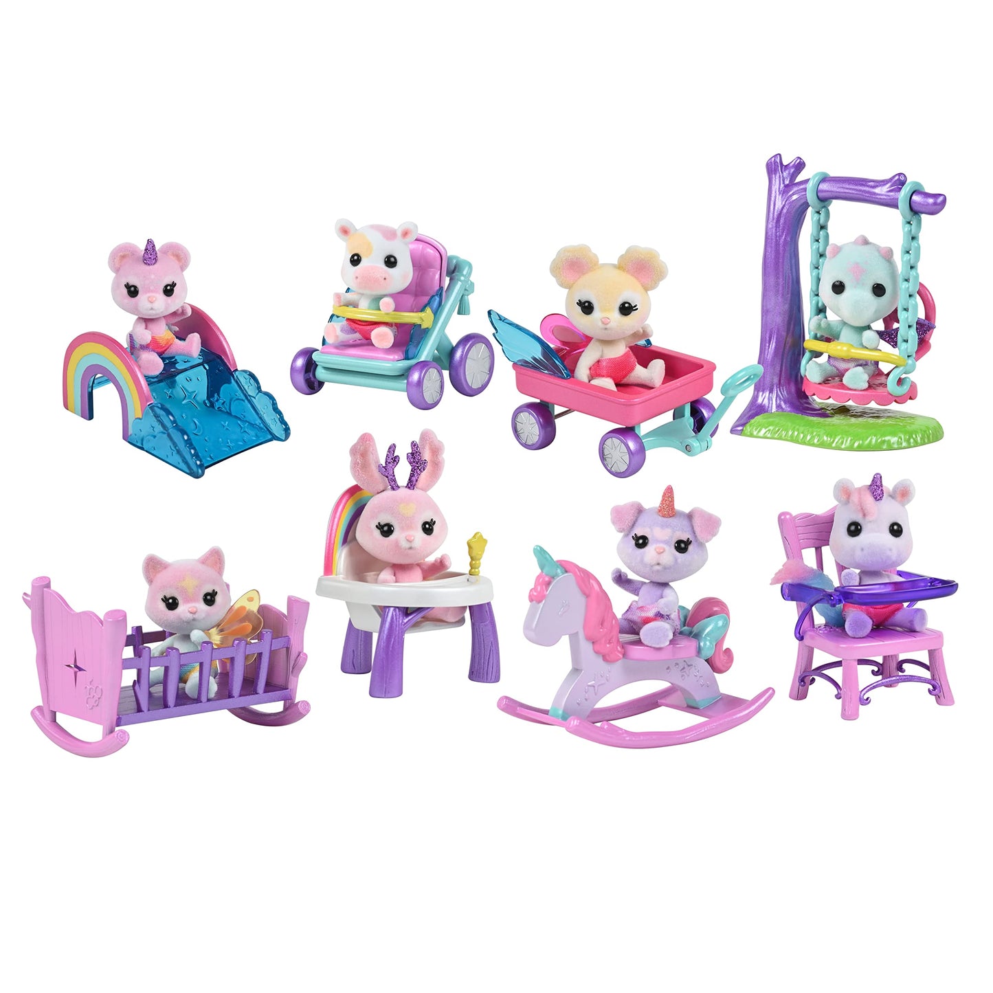 Honey Bee Acres Rainbow Ridge Fantasy Collectible Toy Figure Series, Surprise Set Includes Flocked Poseable Figure with Accessory, Assorted Style, for