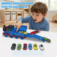 Transforming Engine Train Set for Kids & Toy Car Catapult, Back Folds Out to Secret Garage for Mini Cars, Shoot and Race Fun, Preschool Festival Train