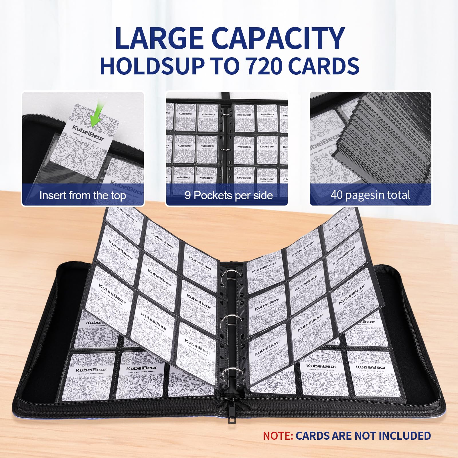 Card Binder - 720 Capacity, Zippered Trading Card Holder for MTG, Sports & Collectible Cards - Acid-Free, Durable & Travel-Friendly Storage (Black, 9