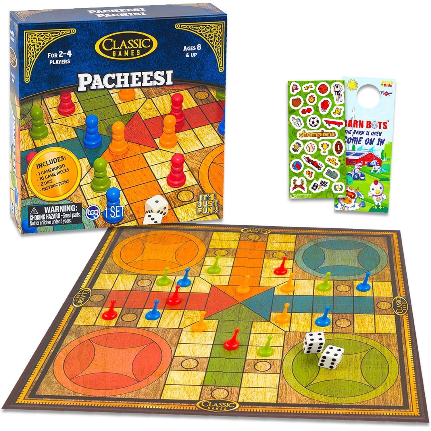 Pacheesi Board Game Set - Family Game Night Bundle with Original Pacheesi, Stickers, More | Multiplayer Board Game Pack