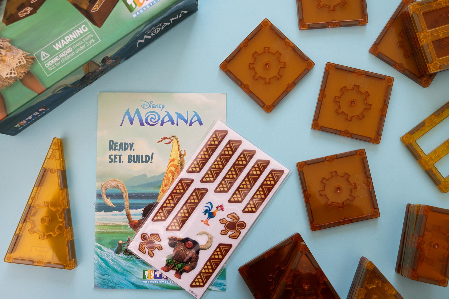 Tytan Official Disney Moana Magnetic Tile Set - 30-Piece STEM & STEAM Building Toy with Reusable Sticker Sheets & Instruction Manual - Educational