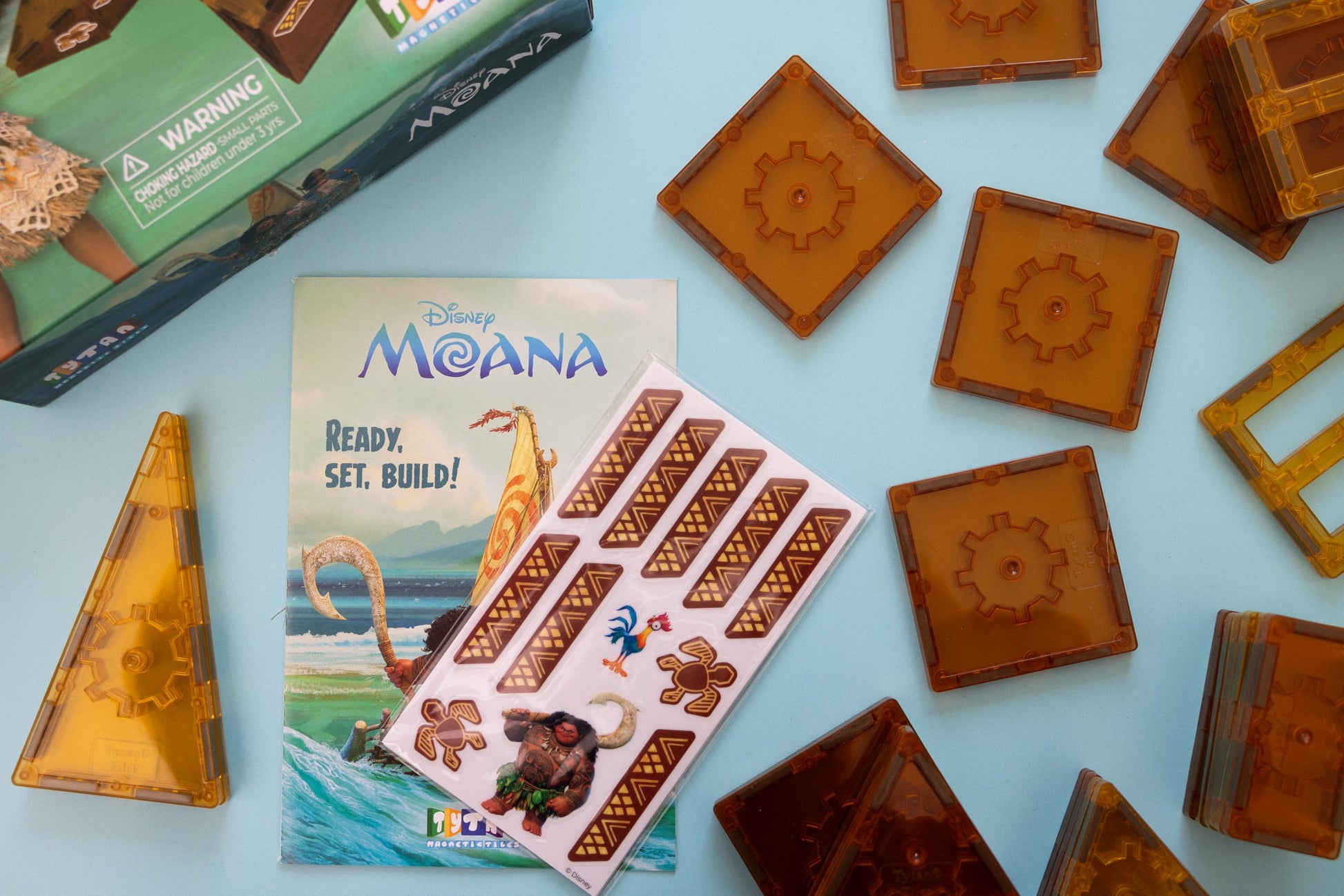 Tytan Official Disney Moana Magnetic Tile Set - 30-Piece STEM & STEAM Building Toy with Reusable Sticker Sheets & Instruction Manual - Educational