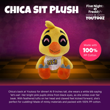 Youtooz FNAF Chica Sitting 9" Inch Plushie, Collectible Chica Sitting from Five Nights at Freddy's FNAF Plush Collection