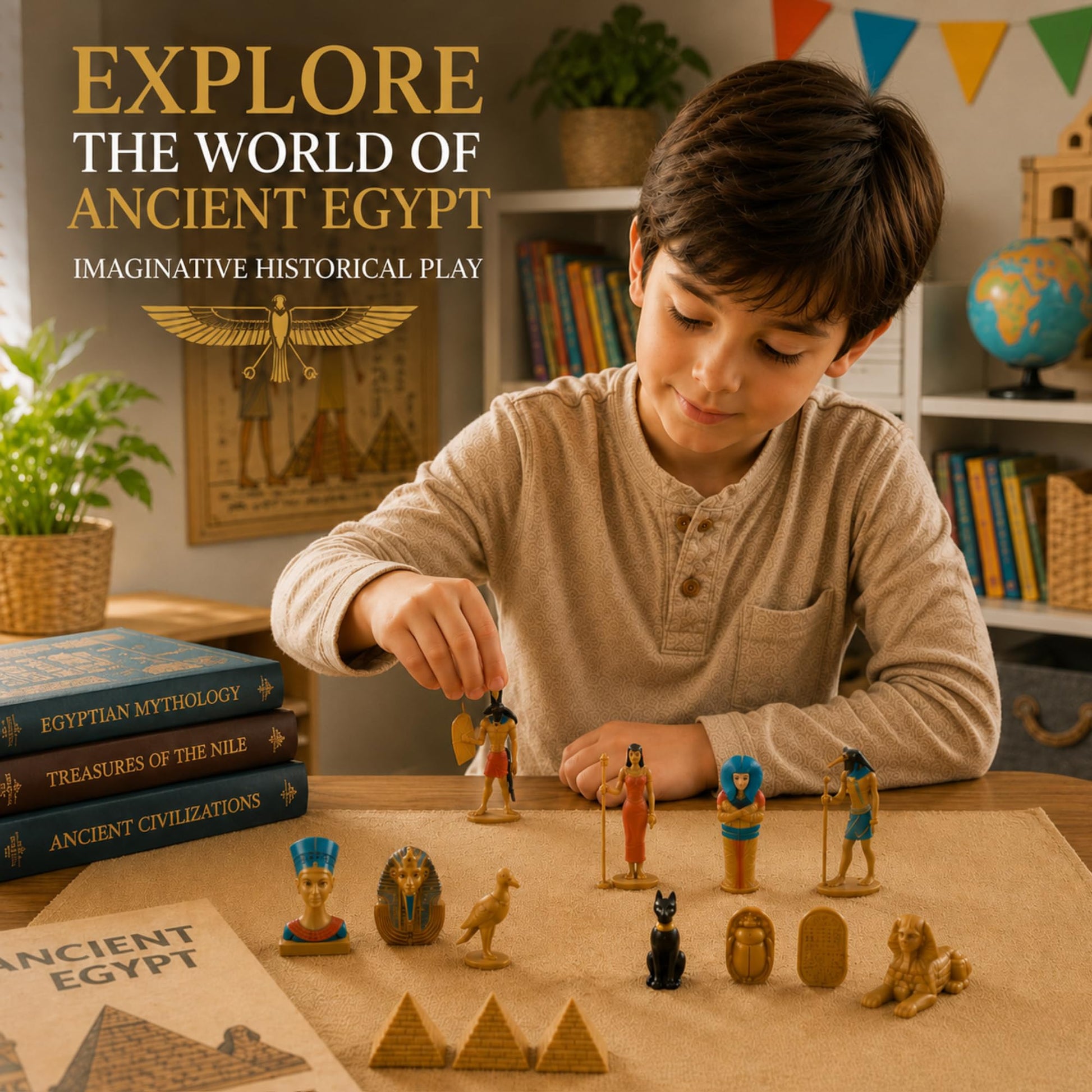 Liberty Imports 12 PCS Ancient Egypt Toys, Mini Egyptian Figurines Play Set - Pyramids of Giza, Mummy, King TUT, Sphinx, Anubis and Artifacts