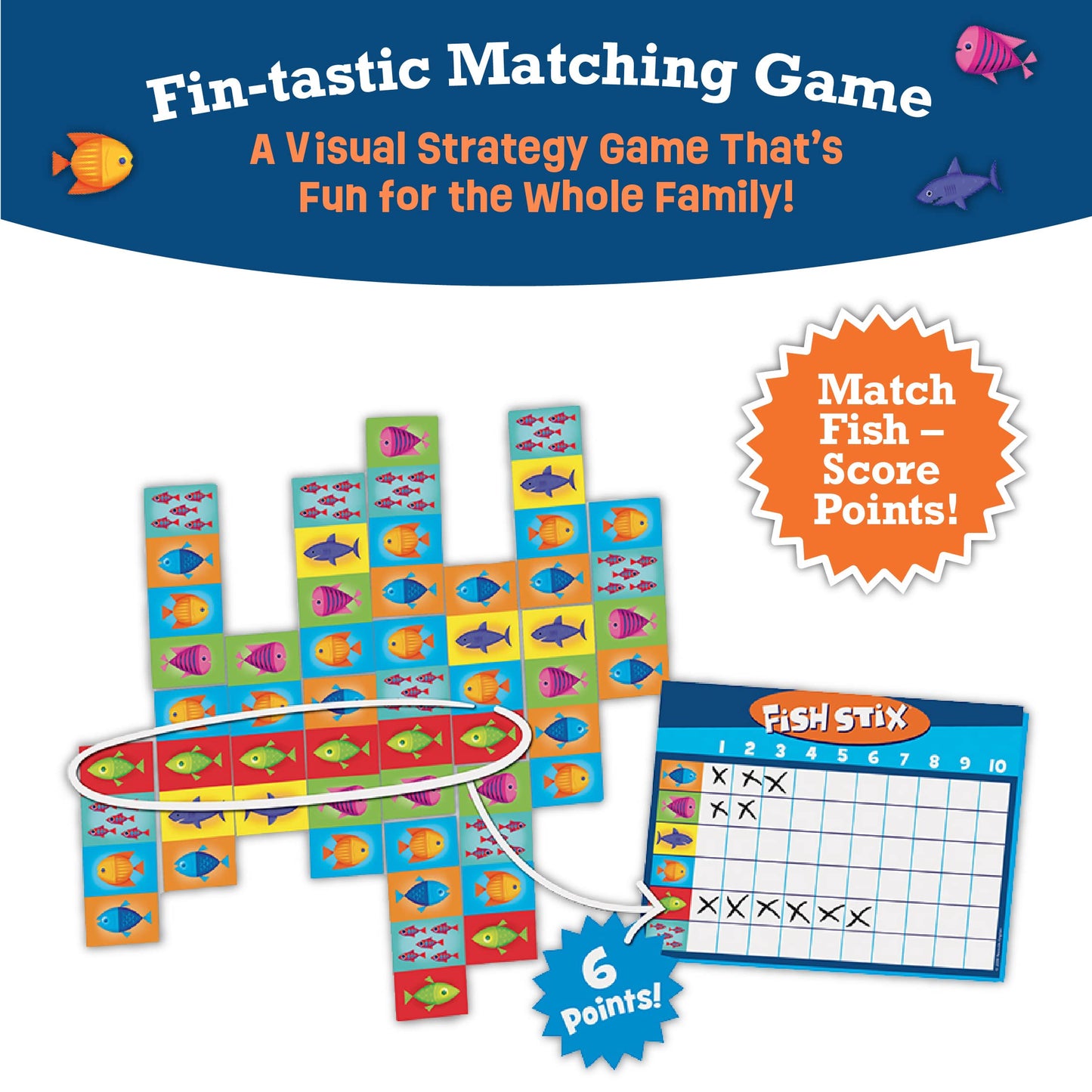 Peaceable Kingdom Fish Stix Award-Winning Strategy Board Game for Kids Ages 6+ Color & Pattern Matching Family Game Night Cooperative Game 2-4 Players