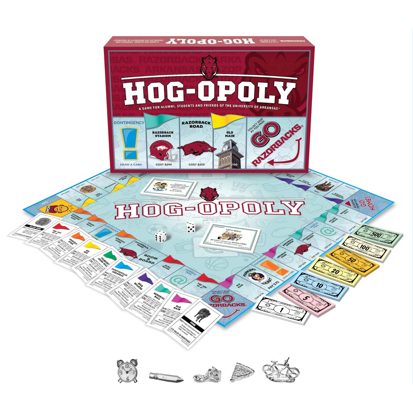 Late for The Sky University of Arkansas Hogopoly Board Game - Razorbacks Campus Edition, Family Strategy Game, Alumni Collectible, 2-6 Players, Ages