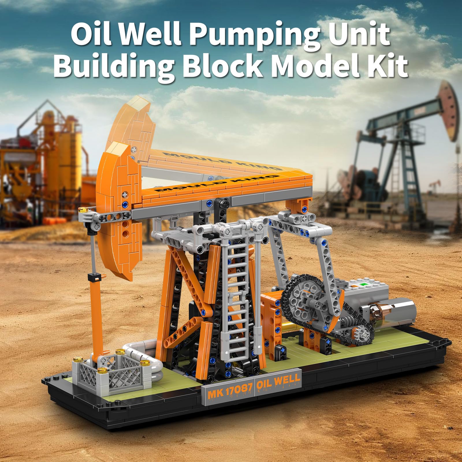Mould King 17087 Oilfield Movable Building Sets, Engineering Display Model with Battery & Motor, Oil Source Technology Construction Blocks