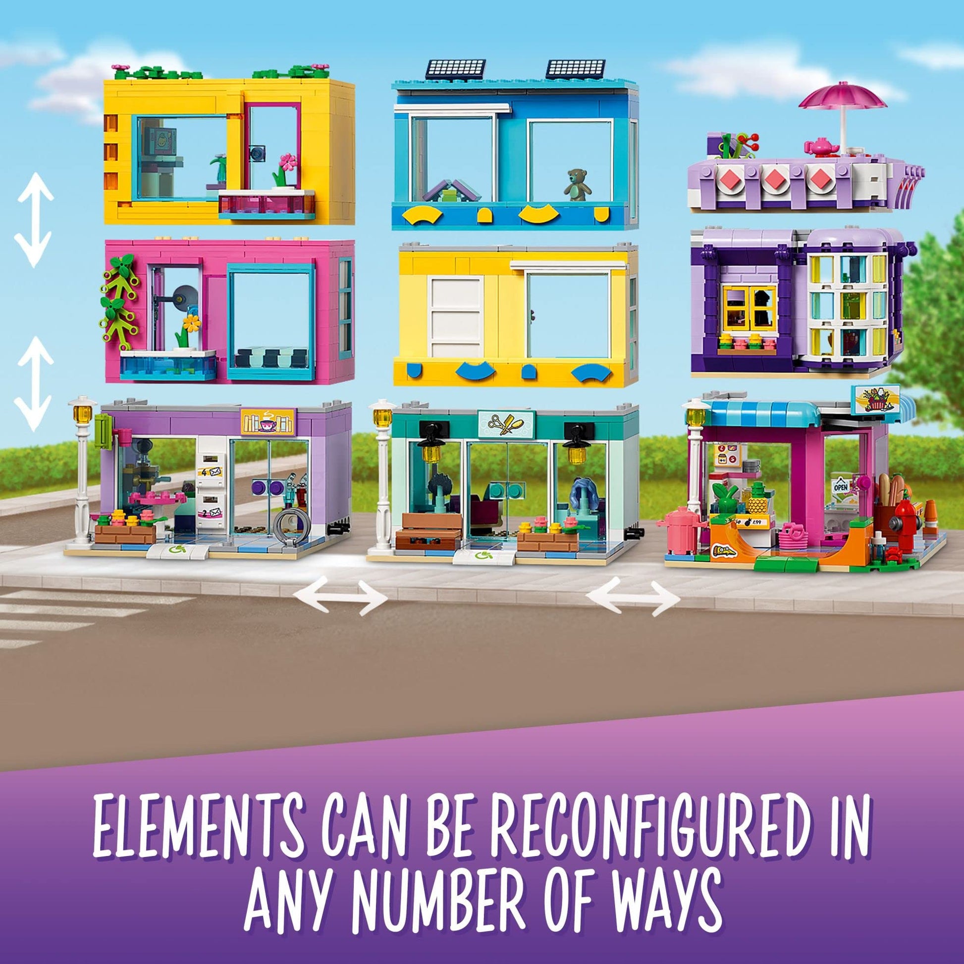 LEGO Friends Main Street Building, Heartlake City Café & Hair Salon 41704, Mini Dolls House with Toy Shops, Modular Building Set, Pretend Play Hair