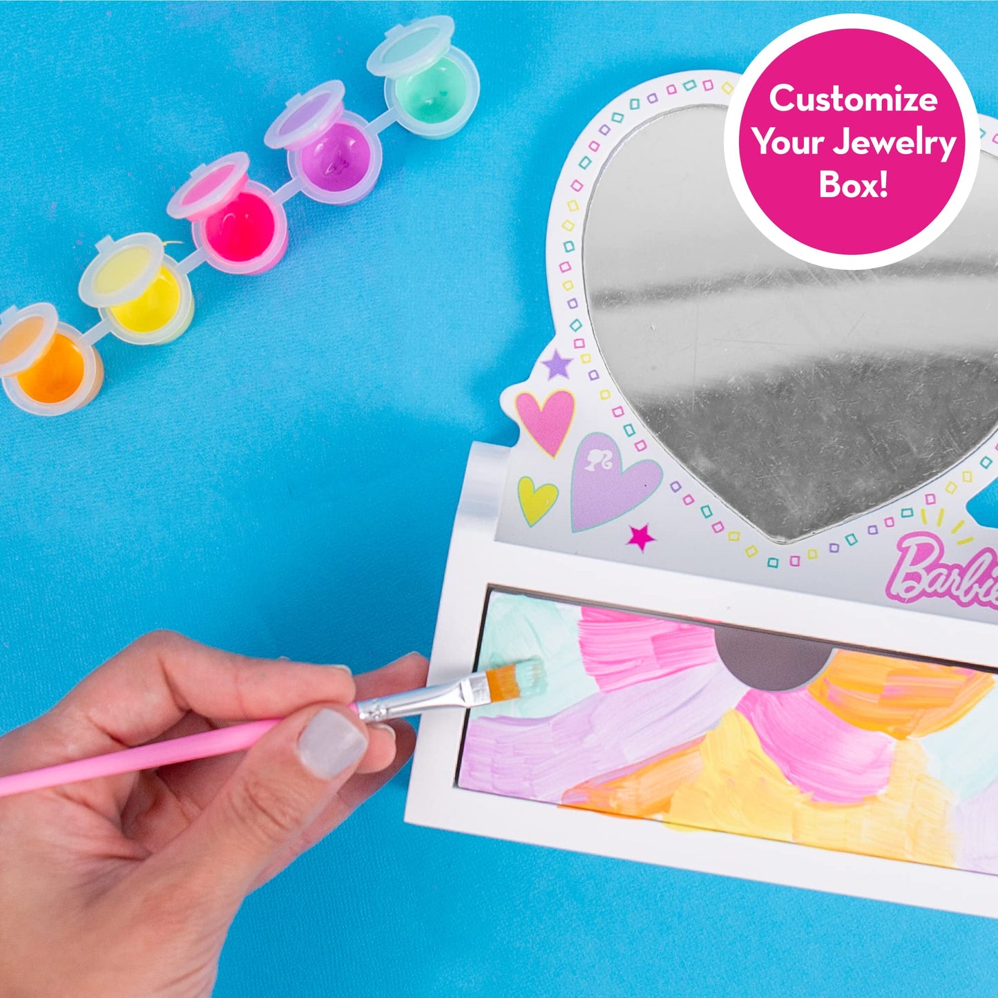 Barbie Paint Your Own Jewelry Box, Customize A Heart-Shaped Vanity & Jewelry Box with Acrylic Paints, Create 5 Pieces of Jewelry, 100+ Charms & Beads