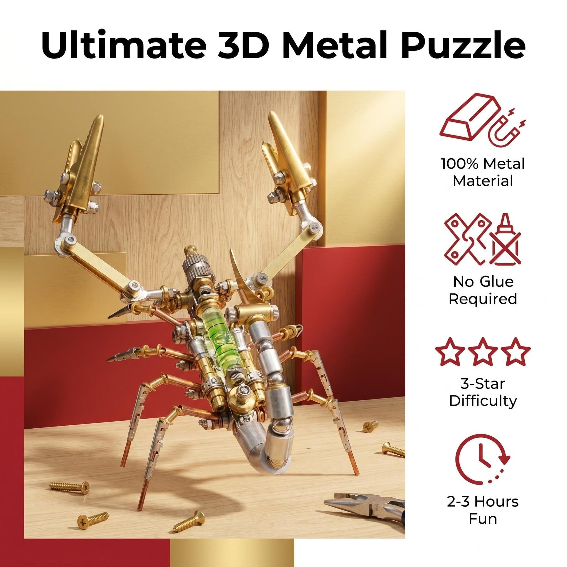 Steampunk Mechanical Scorpion Insect 3D Metal Puzzle 140+ Parts No Glue Screw Assembly DIY Hobby Birthday for Adults Teens 14+(Leveling Scorpion)