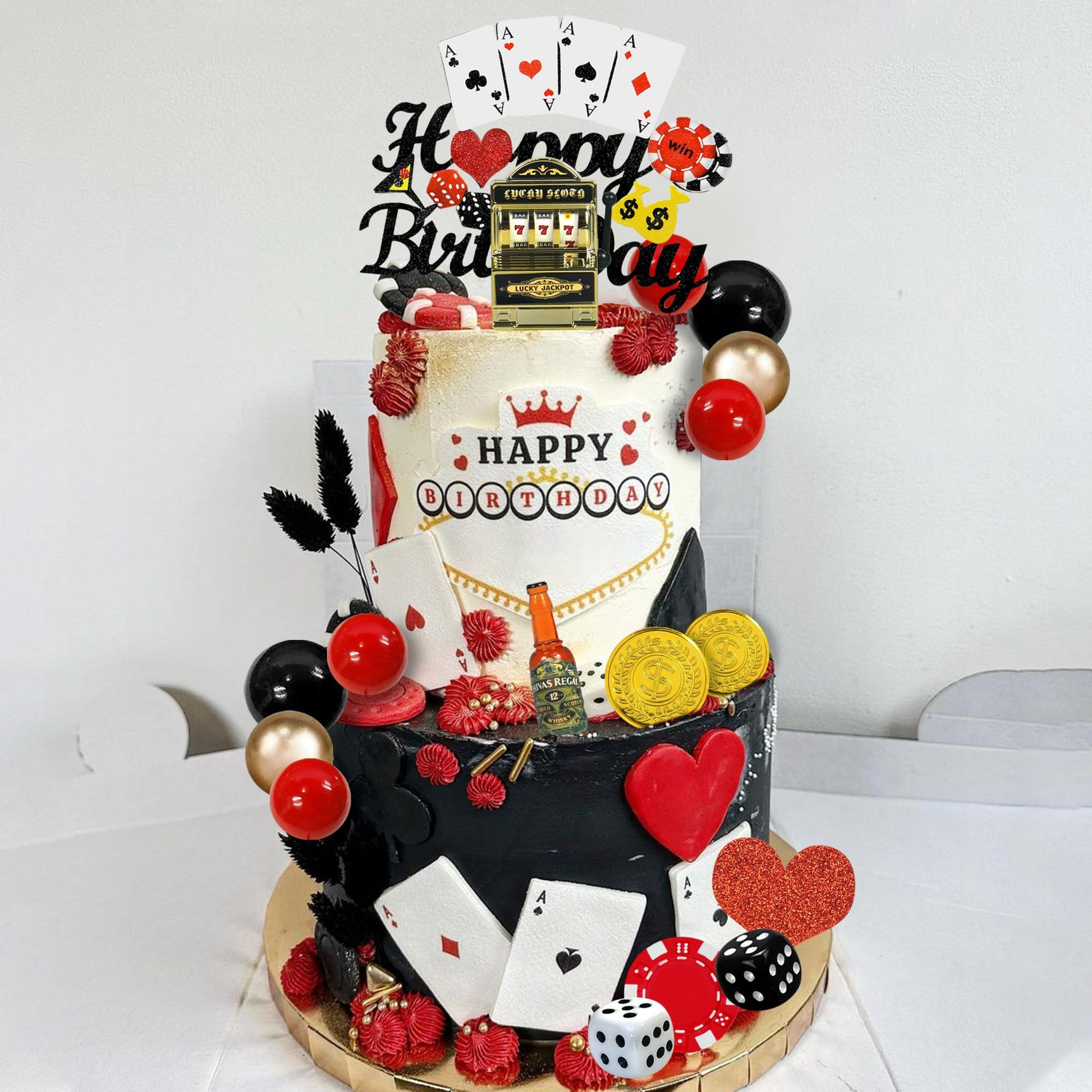 35 PCS Casino Cake Toppers Mini Slot Machine Poker Chips Dice for Las Vegas Scene Birthday Decorations (casino 2)