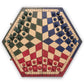 Husaria Wooden Three-Player Chess Set - 21" Foldable Hexagonal Board with Hand-Carved Tri-Color Pieces & Felt Storage - Made in Poland