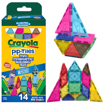 CreateOn Crayola Limited Edition Retro PIP Magnetic Tiles Set, Building Set for Kids, STEM Toys for Boys and Girls Ages 3 and Up, 14-Piece Set