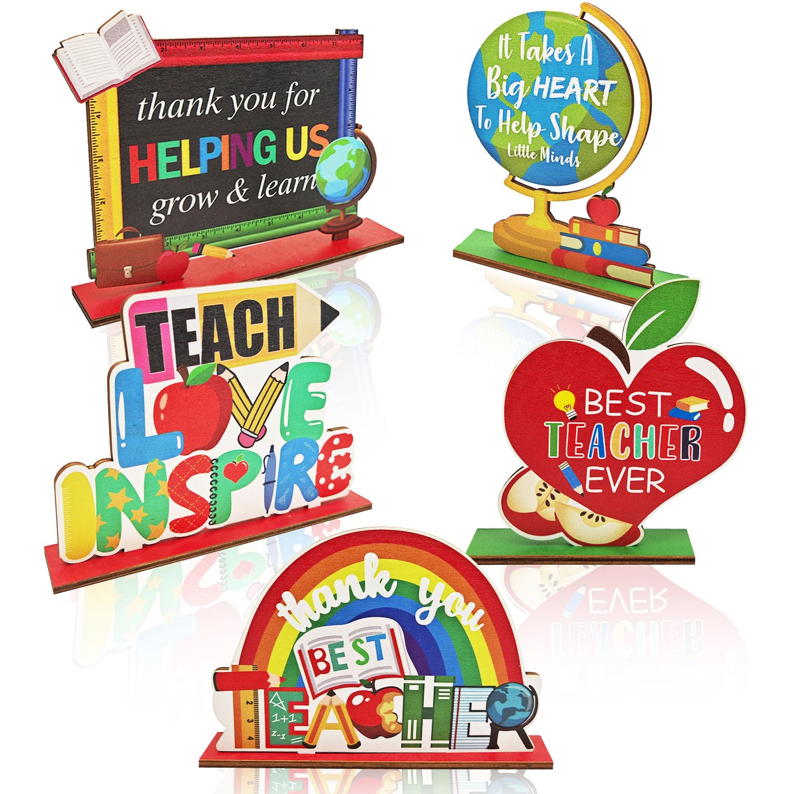 5Pcs Teacher Appreciation Table Decorations Teacher Appreciation Centerpieces Thank You Centerpieces for Wooden Thank You Best Teacher Centerpieces