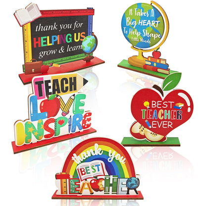 5Pcs Teacher Appreciation Table Decorations Teacher Appreciation Centerpieces Thank You Centerpieces for Wooden Thank You Best Teacher Centerpieces