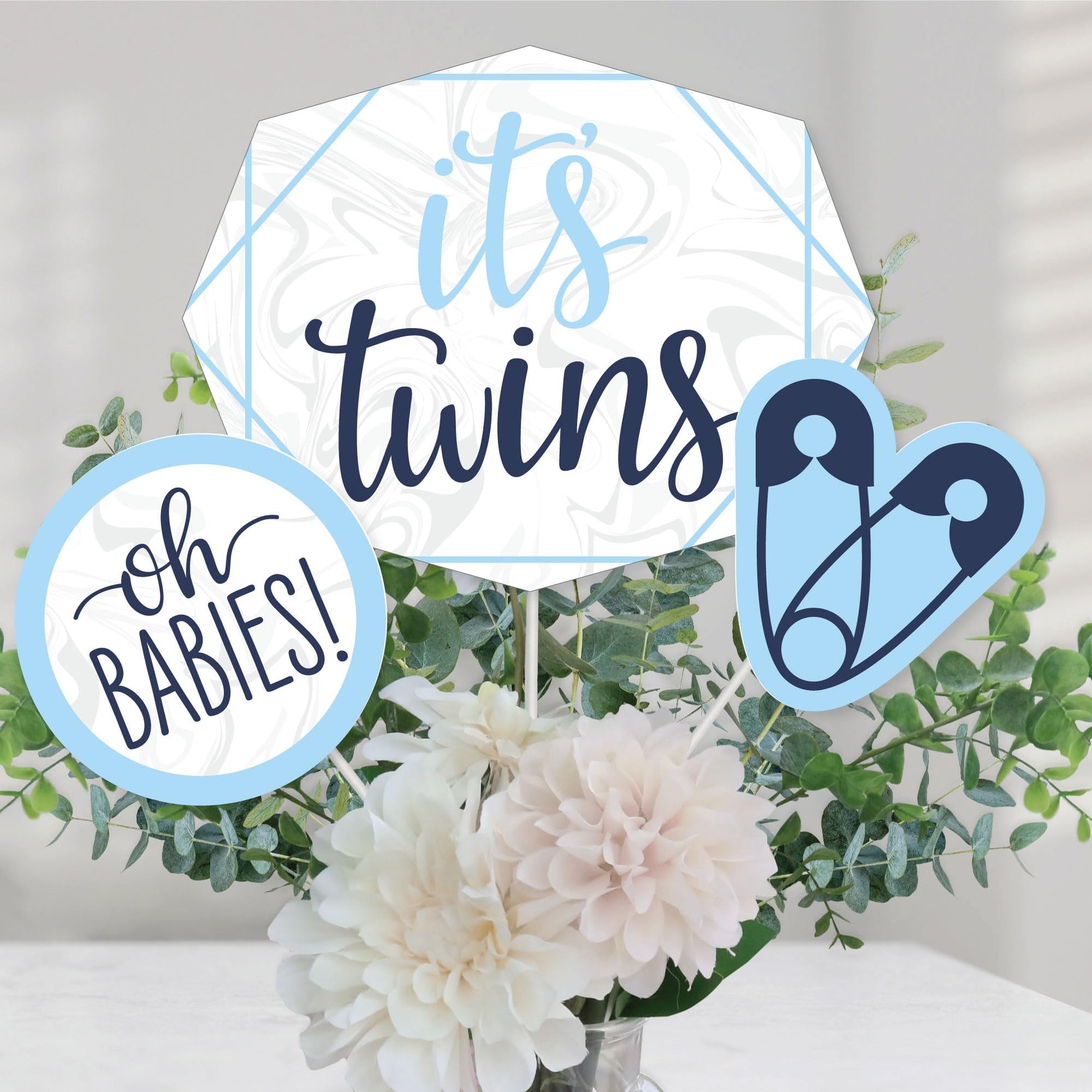 Big Dot of Happiness It's Twin Boys - Blue Baby Shower Centerpiece Sticks - Table Toppers - Set of 15