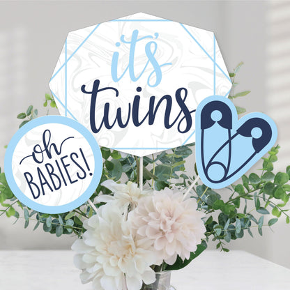 Big Dot of Happiness It's Twin Boys - Blue Baby Shower Centerpiece Sticks - Table Toppers - Set of 15