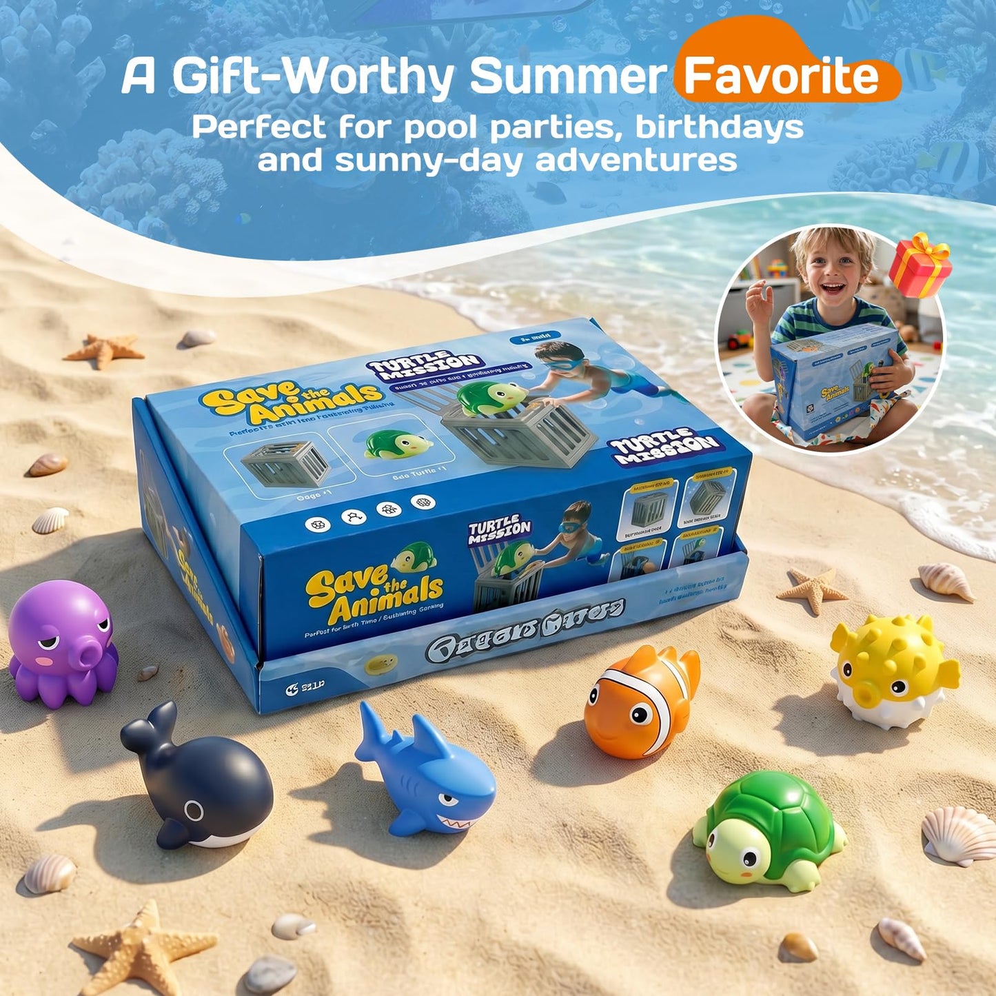 Tikduck Pool Diving Toys for Kids, Underwater Swim Game Set with 6 Floating Sea Animals & 6 Dive Cages, Summer Water Toys for Pool, Bath & Beach Play
