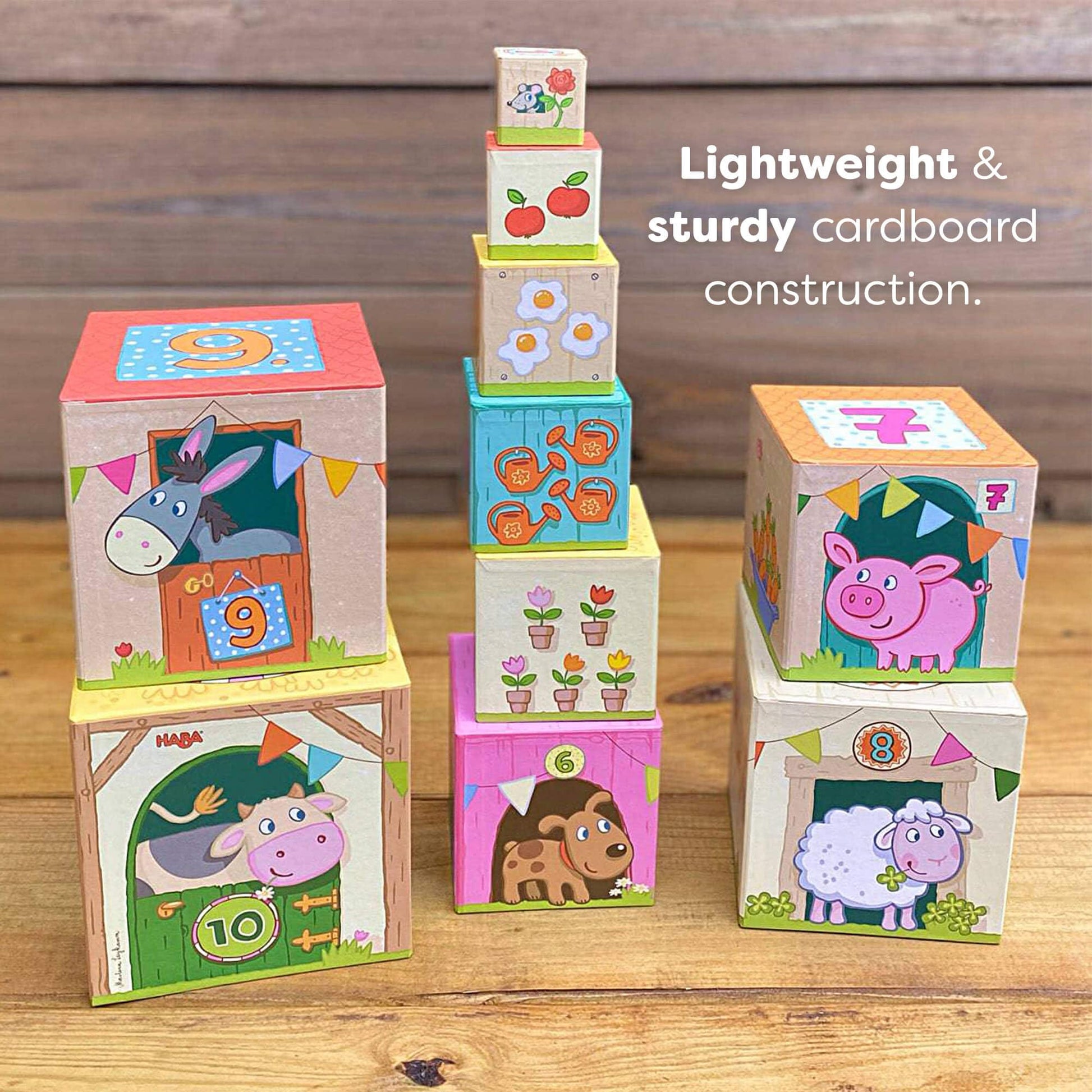 HABA On The Farm Stacking & Nesting Cubes - 10-Piece Montessori Toys for Toddlers, Award-Winning Educational Stacking Toy & Farm-Themed Blocks