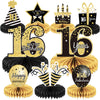 9 Pieces 16th Birthday Decoration for Boys Black Gold 16th Birthday Tables Decor Honeycomb Centerpieces Cheers to 16 Years Table Topper for Boys Girls