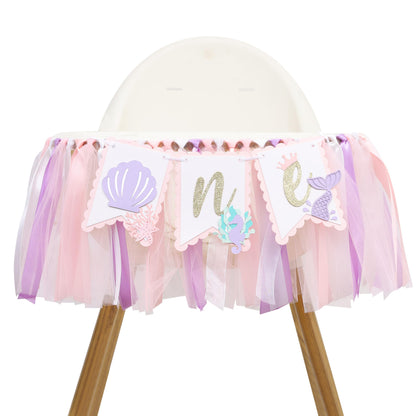 Mermaid 1st Birthday High Chair Banner - Under the Sea First Birthday Party Decoration, Mermaid Theme One Party Banner, Cake Smash Photo Props