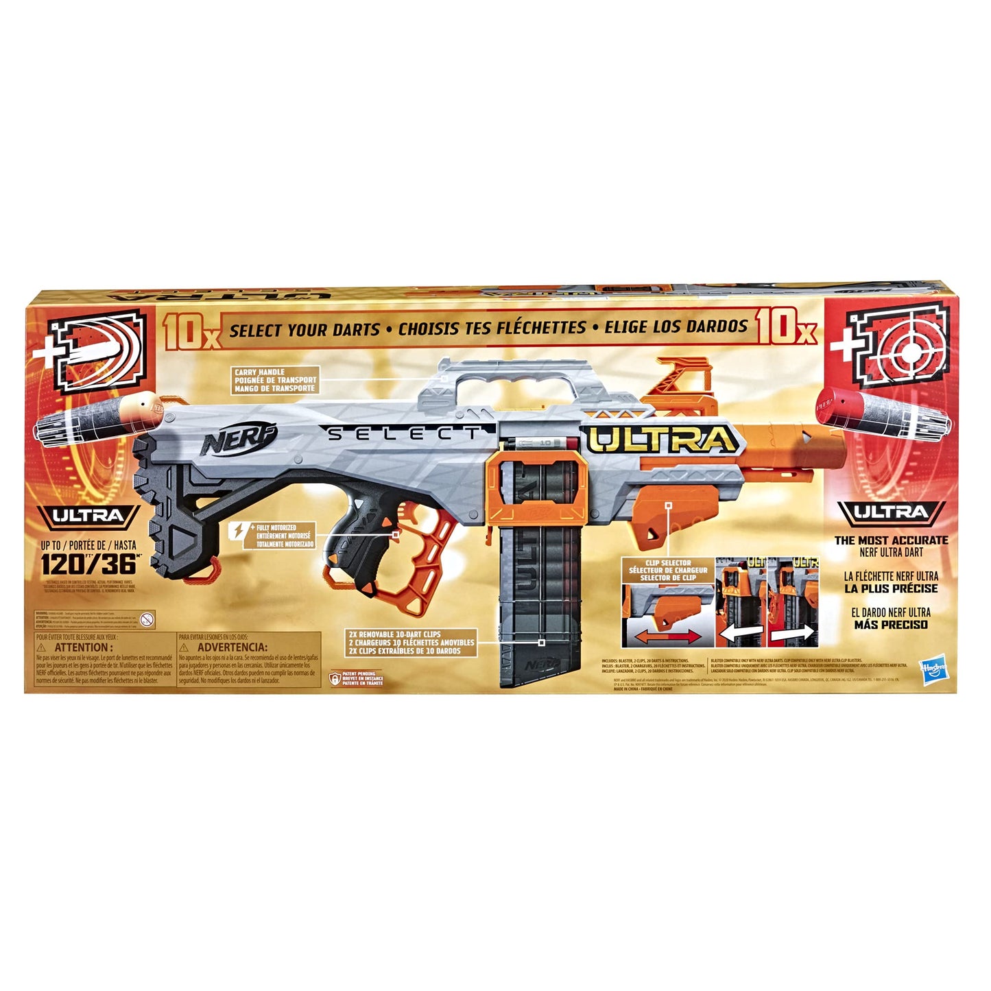 Nerf Ultra Select Fully Motorized Blaster, Fire for Distance or Accuracy, Includes Clips and Darts, Outdoor Games and Toys, Automatic Electric Full