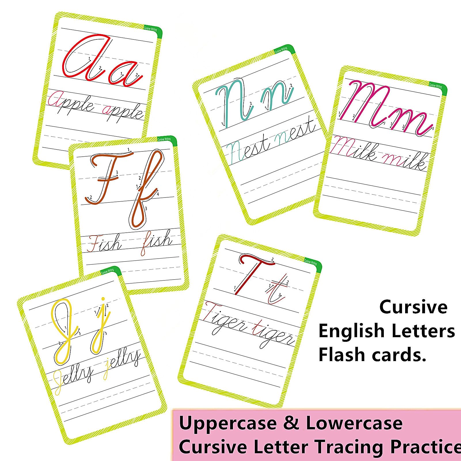 English Letters Cursive Flashcards, Uppercase&Lowercase Cursive Letter Tracing Practice, Montessori Cursive Handwriting Alphabet Flashcard,