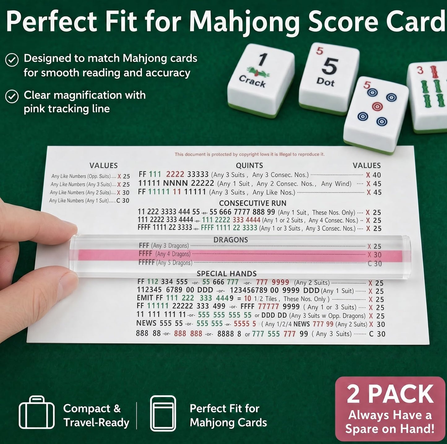 Mahjong Line Reader, Magnifying Ruler with Guiding Line, Clear Acrylic Mahjong Card Line Finder for American Mahjong Cards, Essential Mahjong