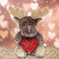 DolliBu I Love You Valentine Plush Brownish Sitting Moose - Cute Soft Cuddly Stuffed Animal with Red Heart Gift for Valentines Day, Birthday Present