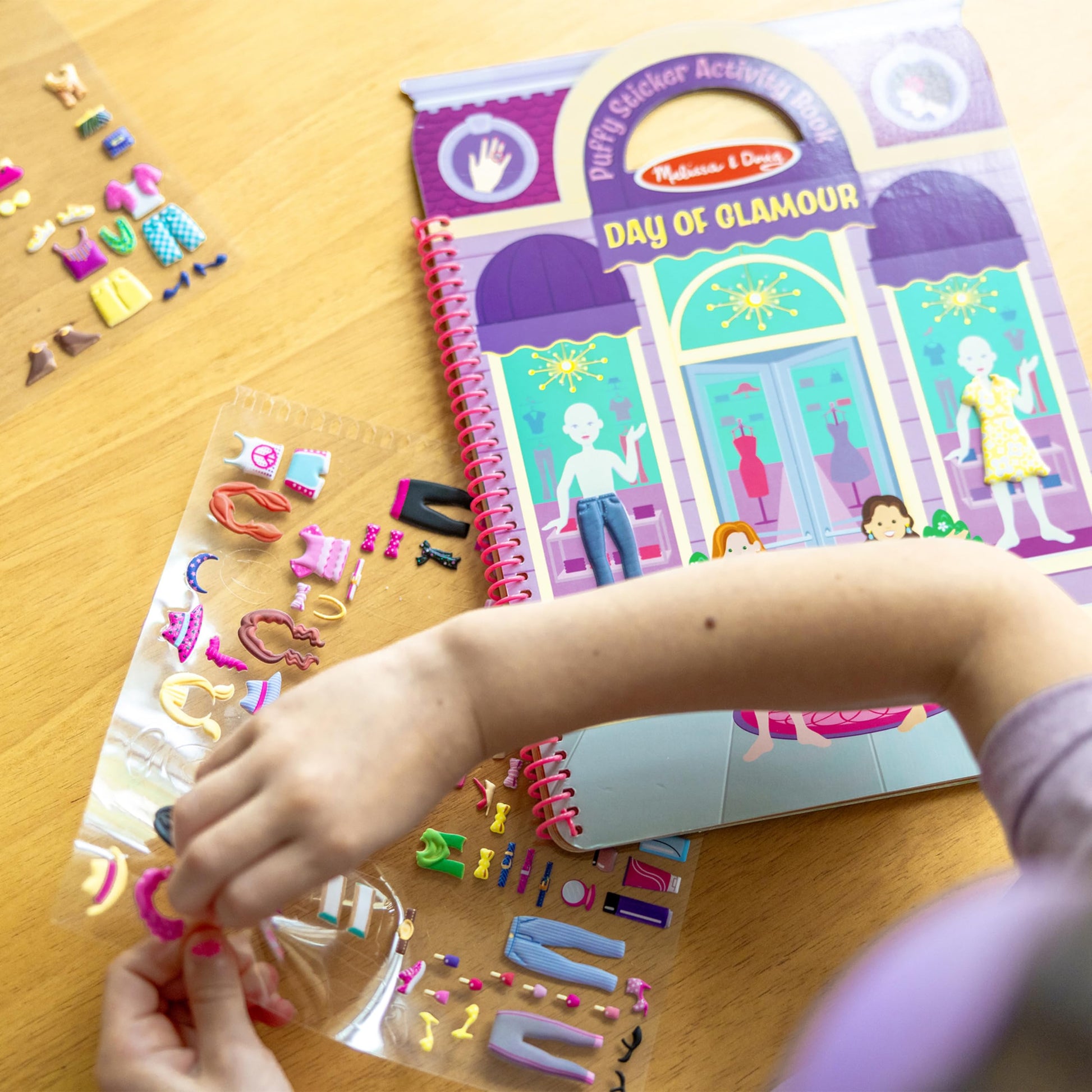 Melissa & Doug Day of Glamour Puffy Sticker Activity Book - 196 Reusable Stickers with 10 Pages of Background Scenes, Fashion-Themed Mess Free Travel