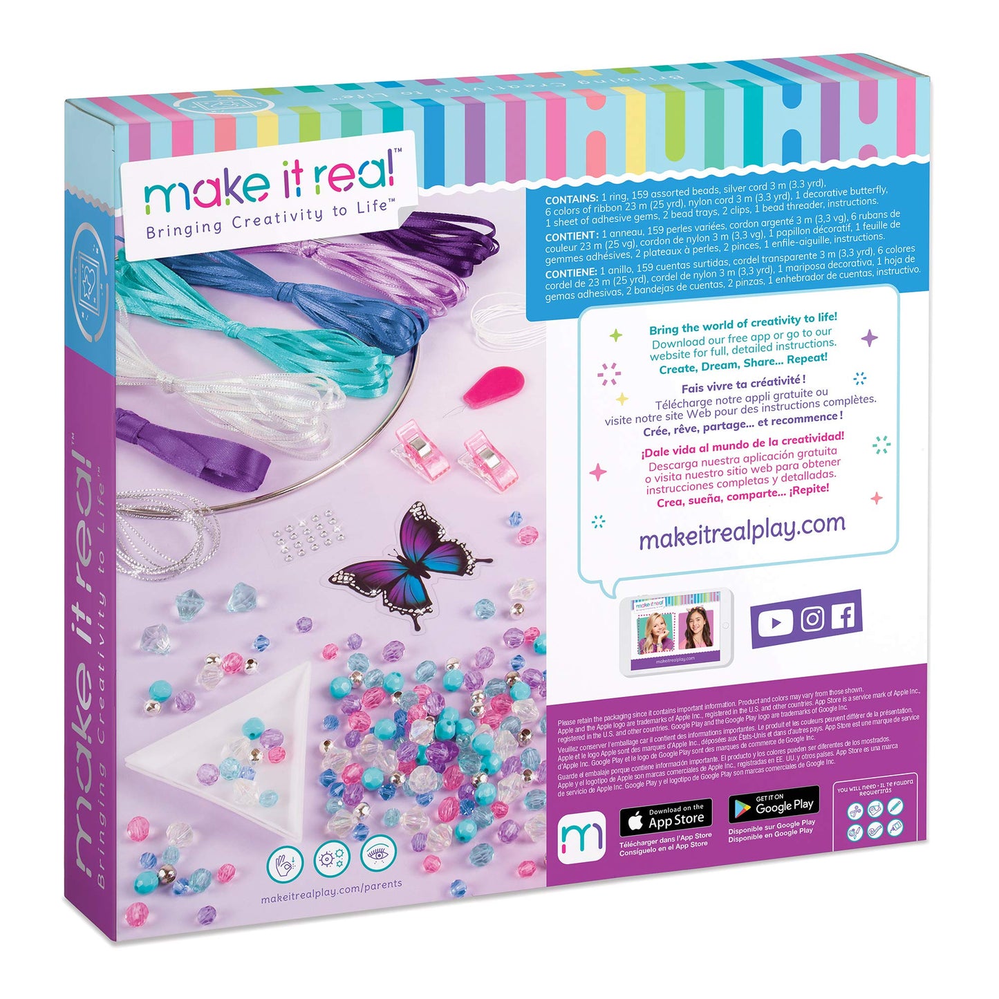 Make It Real: DIY Dreamcatcher - Purple Pink Blue Butterfly, 175 Piece All-in-One DIY Kit, Tweens & Girls, Bedroom Décor, Arts & Crafts, Make