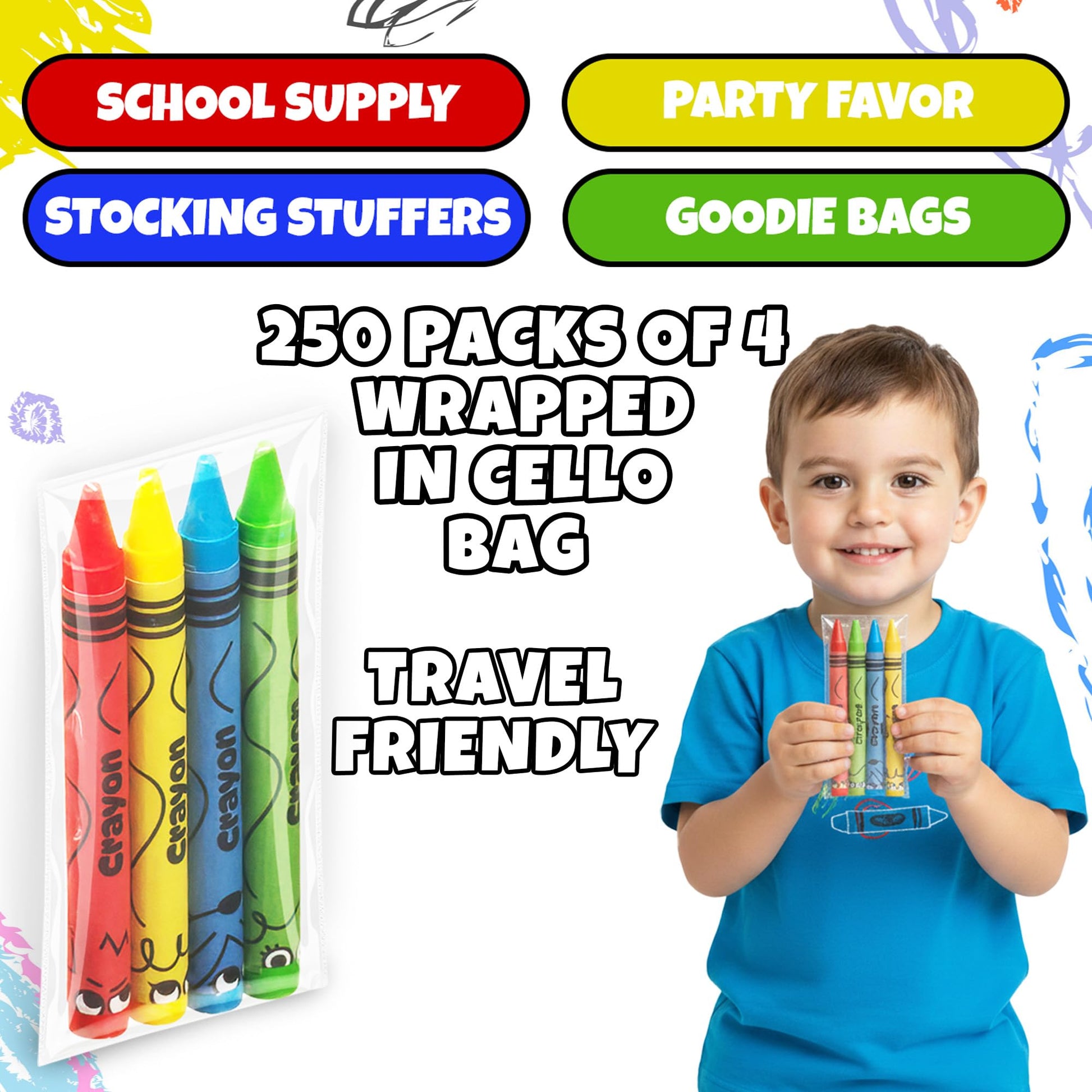 Bulk Crayons 1000 Pack (250 Sets of 4) - Individually Wrapped Crayons Party Favors for Kids, Restaurants, Classrooms, Birthday Goodie Bags, School
