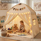 Large Kids Play Tent Indoor with Padded Mat Lights - 59x39x59in Teepee Playhouse with Flags Storage Bag - Cozy Reading Nook Nap Bed Tent - Birthday