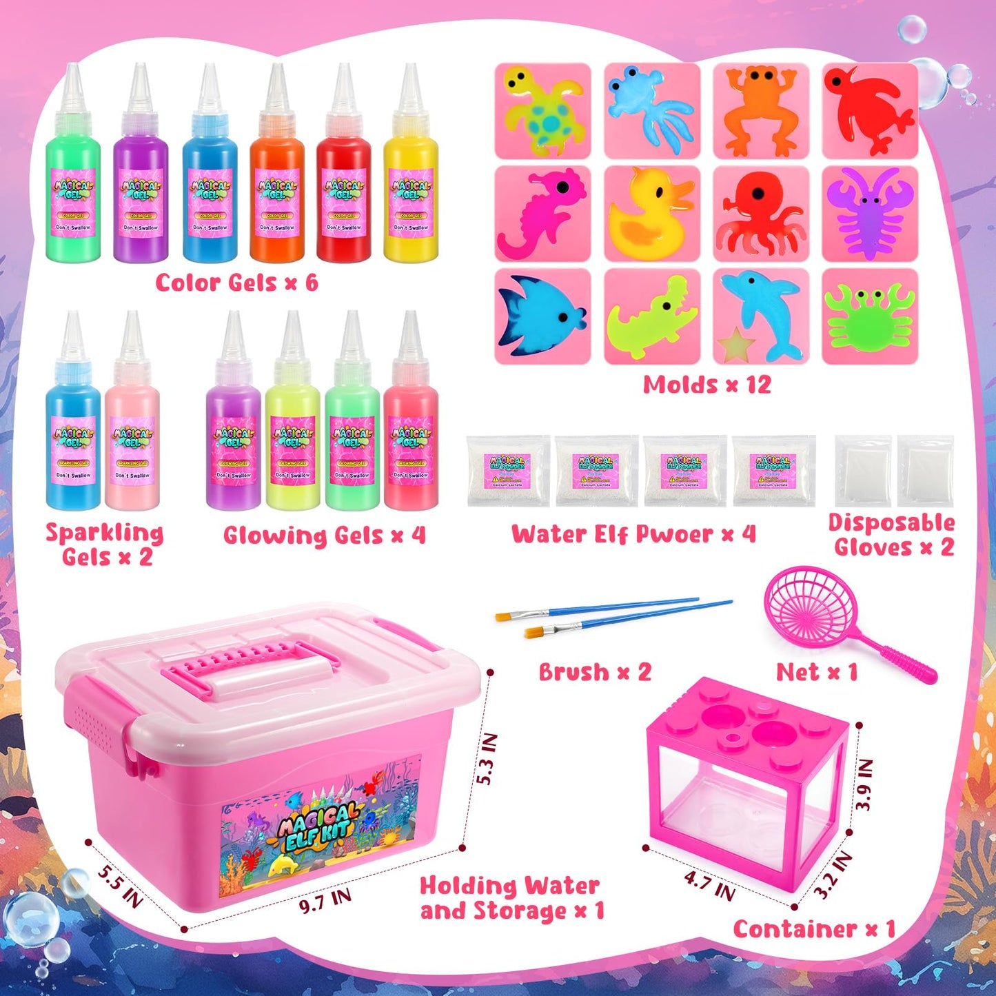 MDINGTD Magic Water Elf Toy Kit: DIY Squishy Toys Art Crafts Kits with 12 Gels and 12 Molds, Make Your Own Creative Toys Party Favors Christmas