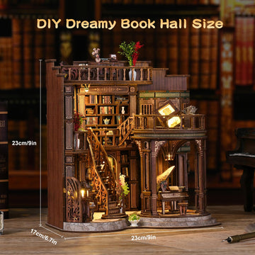 3DVASE Book Nooks for Adults, DIY Miniature Dollhouse Book Nook Kit, Model Kits Craft Kits for Adults, 3D Wooden Puzzle Book Nook Craft Bookshelf