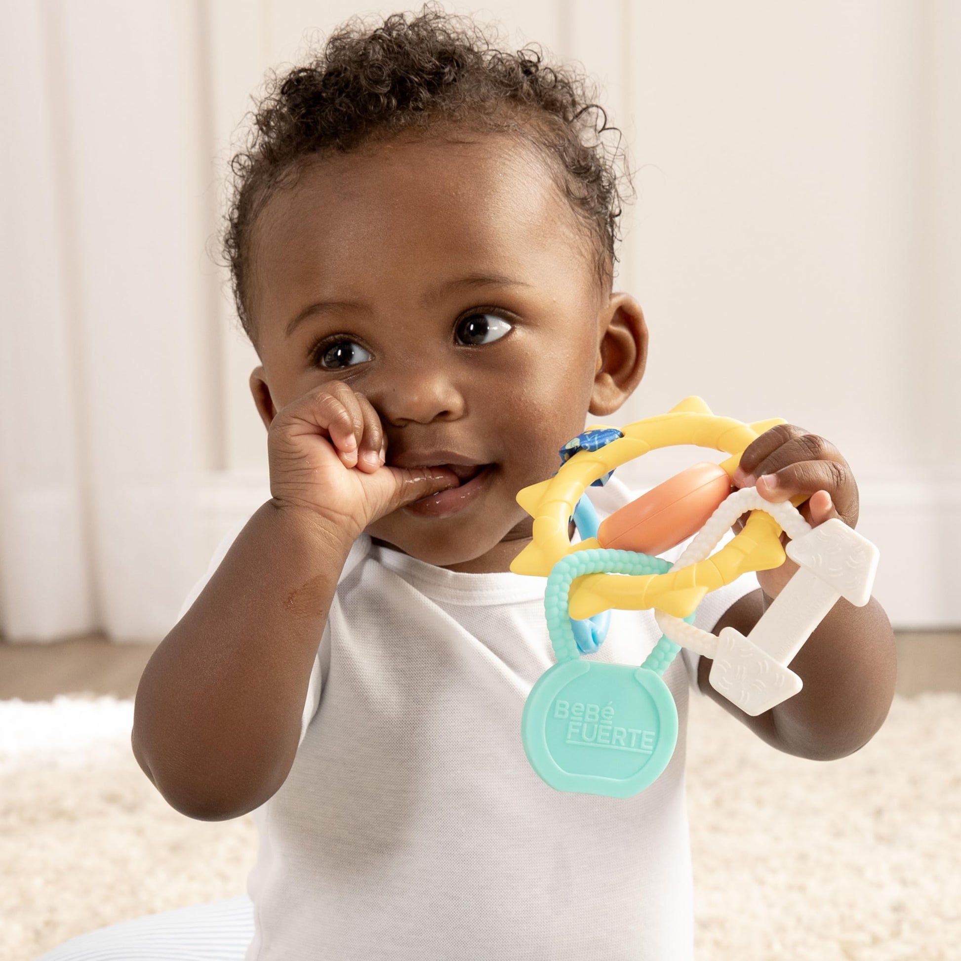BEBE FUERTE Strong & Sunny Clip On Stroller Toy by Robin Arzon - Developmental Baby Teething Toys - Travel Toys for Infants - Teething Toy for 0