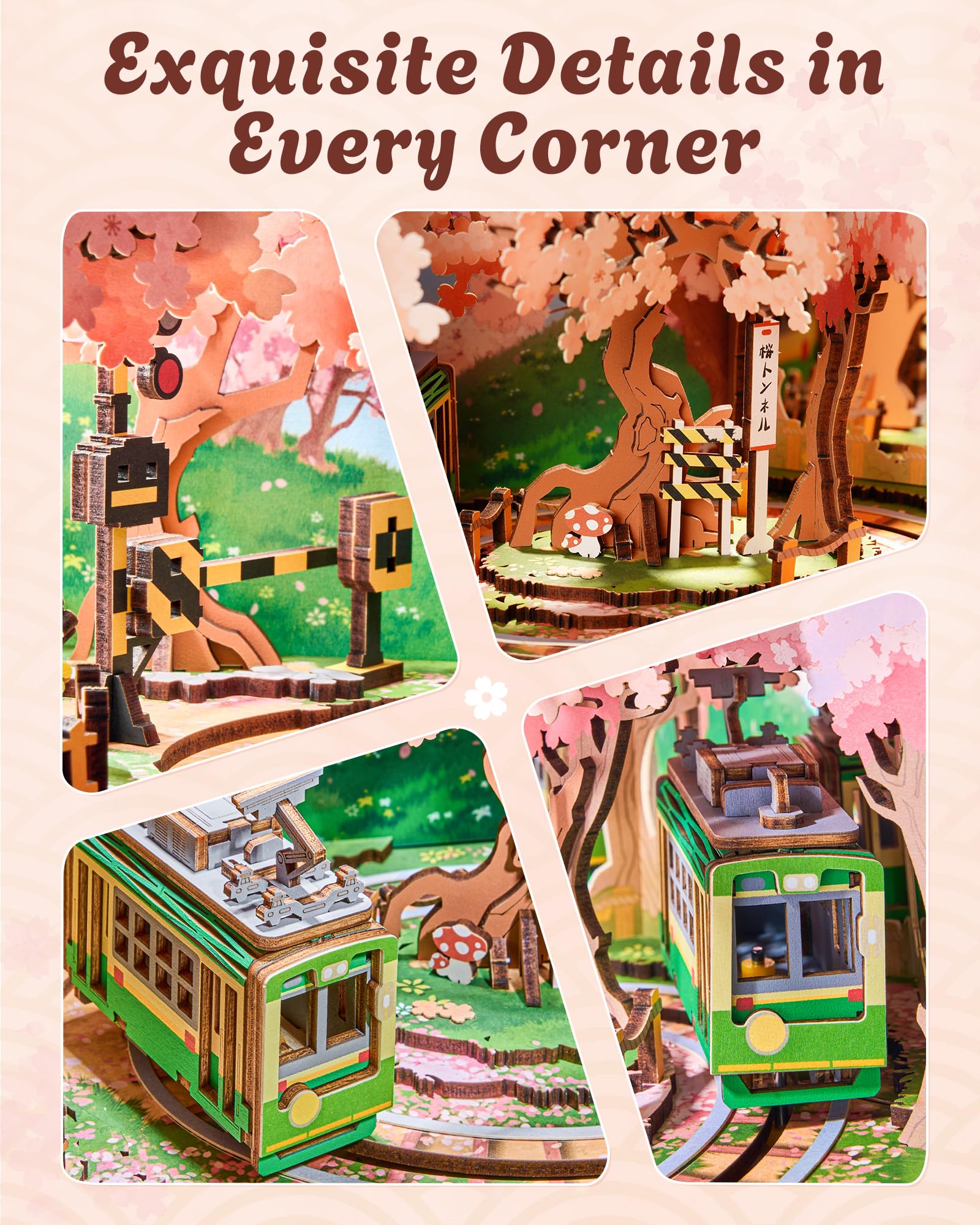 ROBOTIME 3D Wooden Puzzles for Adults DIY Miniature House Kits Music Box for Family Japanese Cherry Blossom Tree for Creative Gifts (Sakura Dreamy