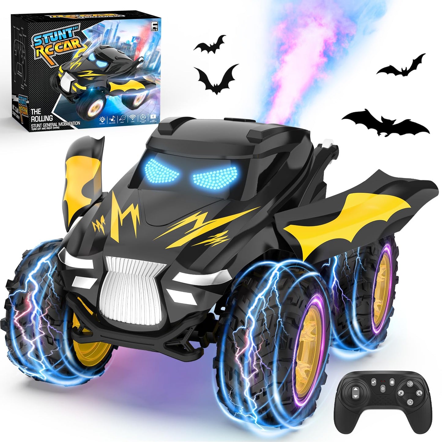 Tozuoup Remote Control Car, RC Cars Stunt Car Toy, 2.4GHz Rechargeable RC Cars with Spray and Music, Ideal Birthday Toys for Boys Age 6 7 8 9 10 11 12