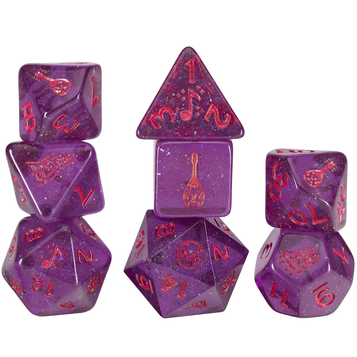 Critical Role: Vox Machina: Adventure Dice - Scanlan Shorthalt - 8pc RPG Set, Purple & Red, Character Symbols, Collectible Roleplaying Game Accessory