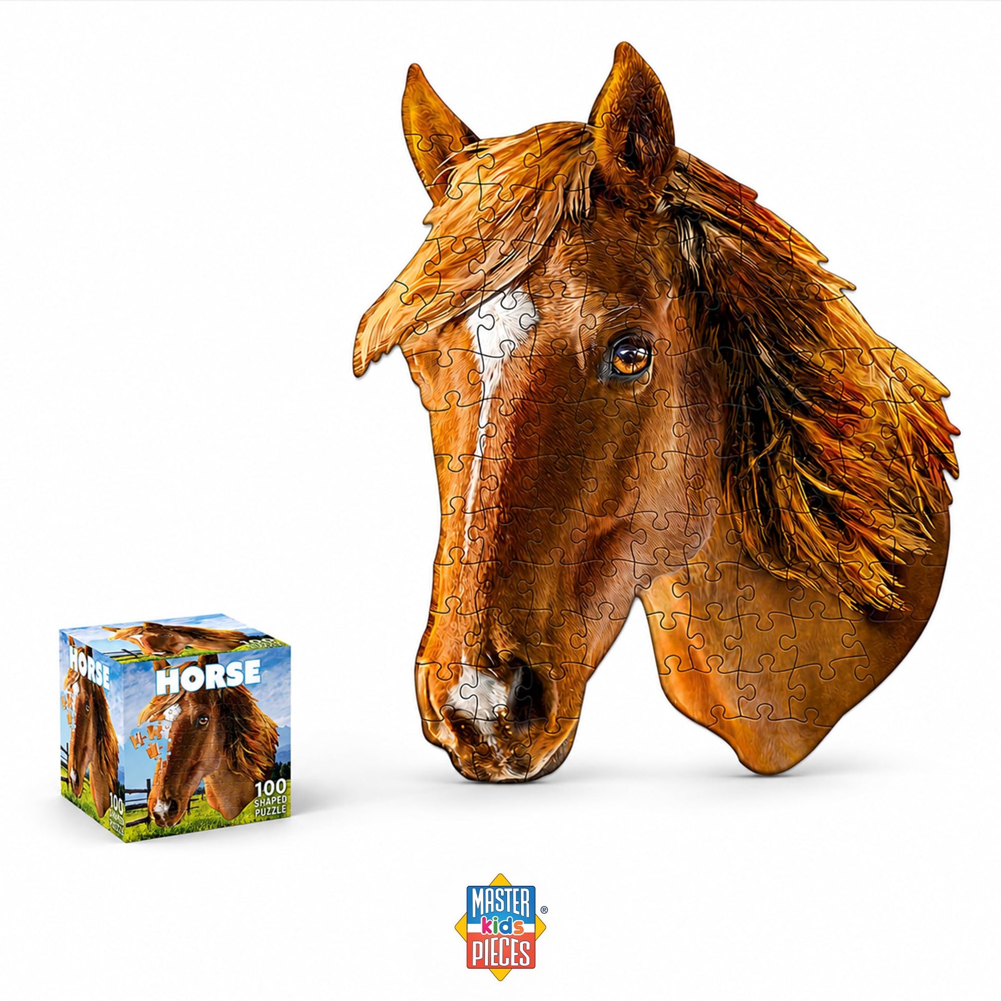 Masterpieces Horse Jigsaw Puzzle - 100 Pieces, Earthy Brown, Portable, for Adults, Enhances Logical Thinking & Problem Solving Skills