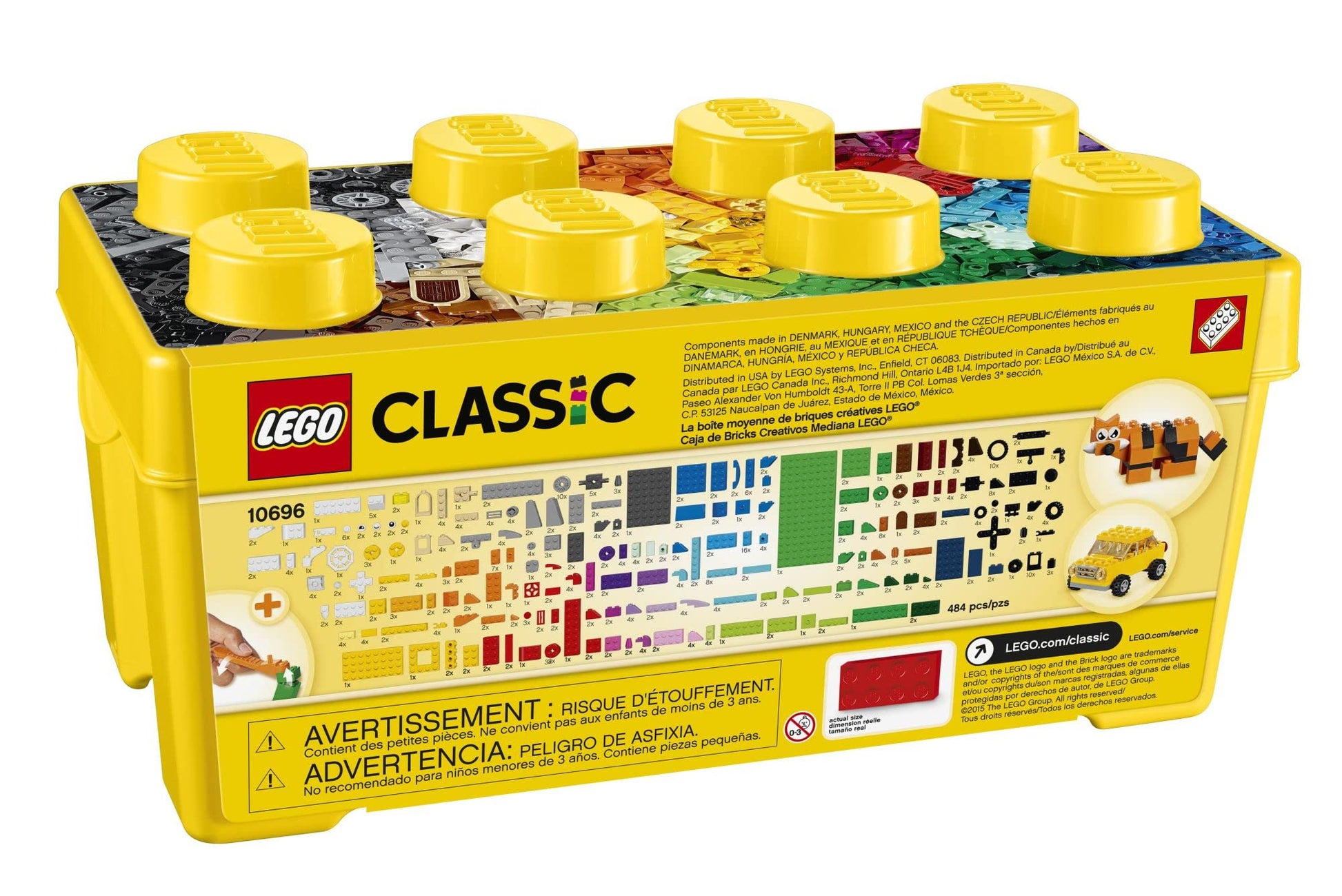 LEGO Classic Medium Creative Brick Box 10696 Building Toy Set - Featuring Storage, Includes Train, Car, and a Tiger Figure, and Playset for Kids