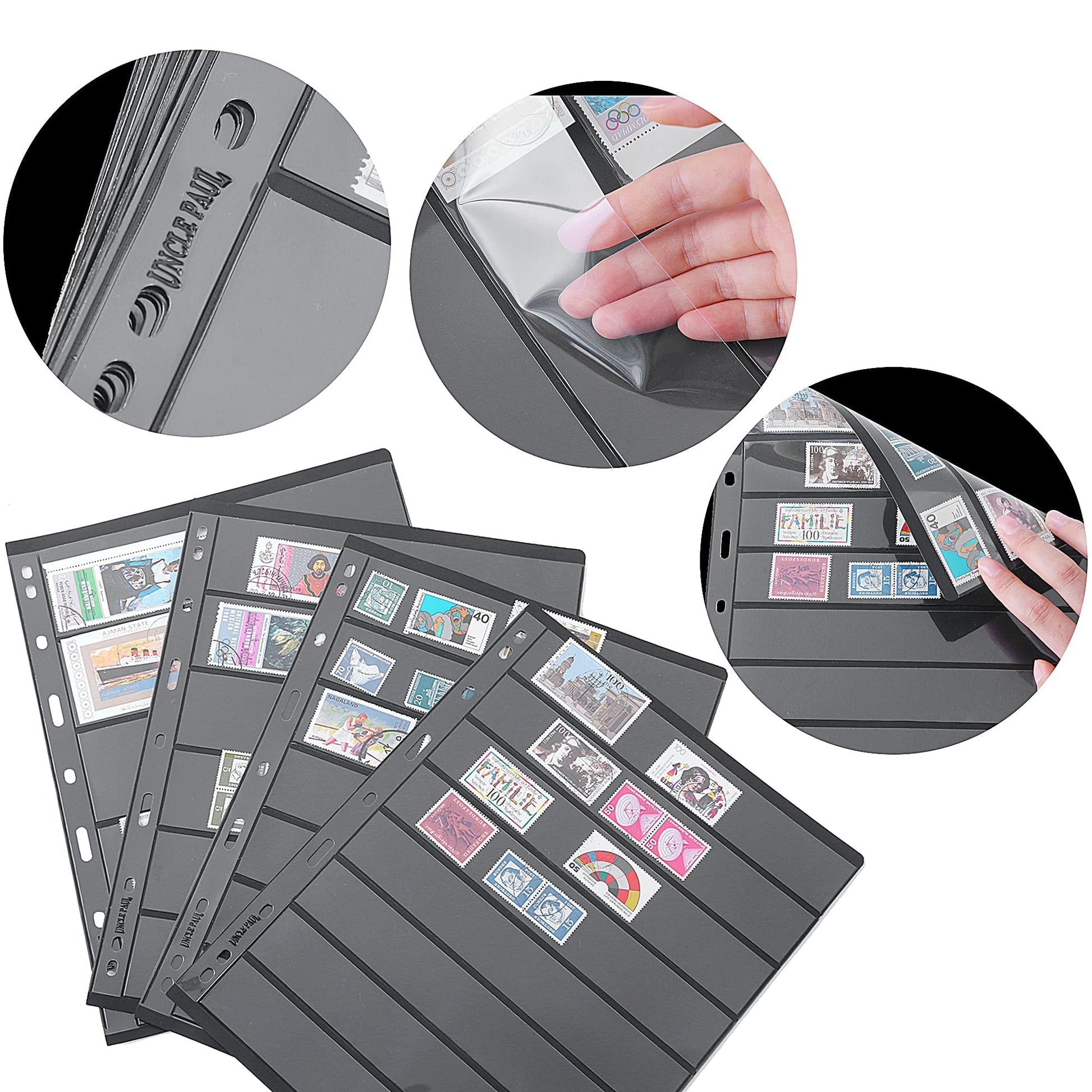 Stamp Collection Inserts - Collector Stamp Album 12 Sheets with 4 mixed sizes for Stamp Collection Binder Kit IS01MX112