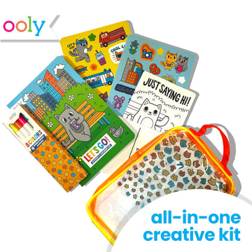 Ooly Let's Go Activity & Coloring Book Kit Complete with Markers, Stickers, Puzzles & More - Portable All in One Set - Kitty in the City