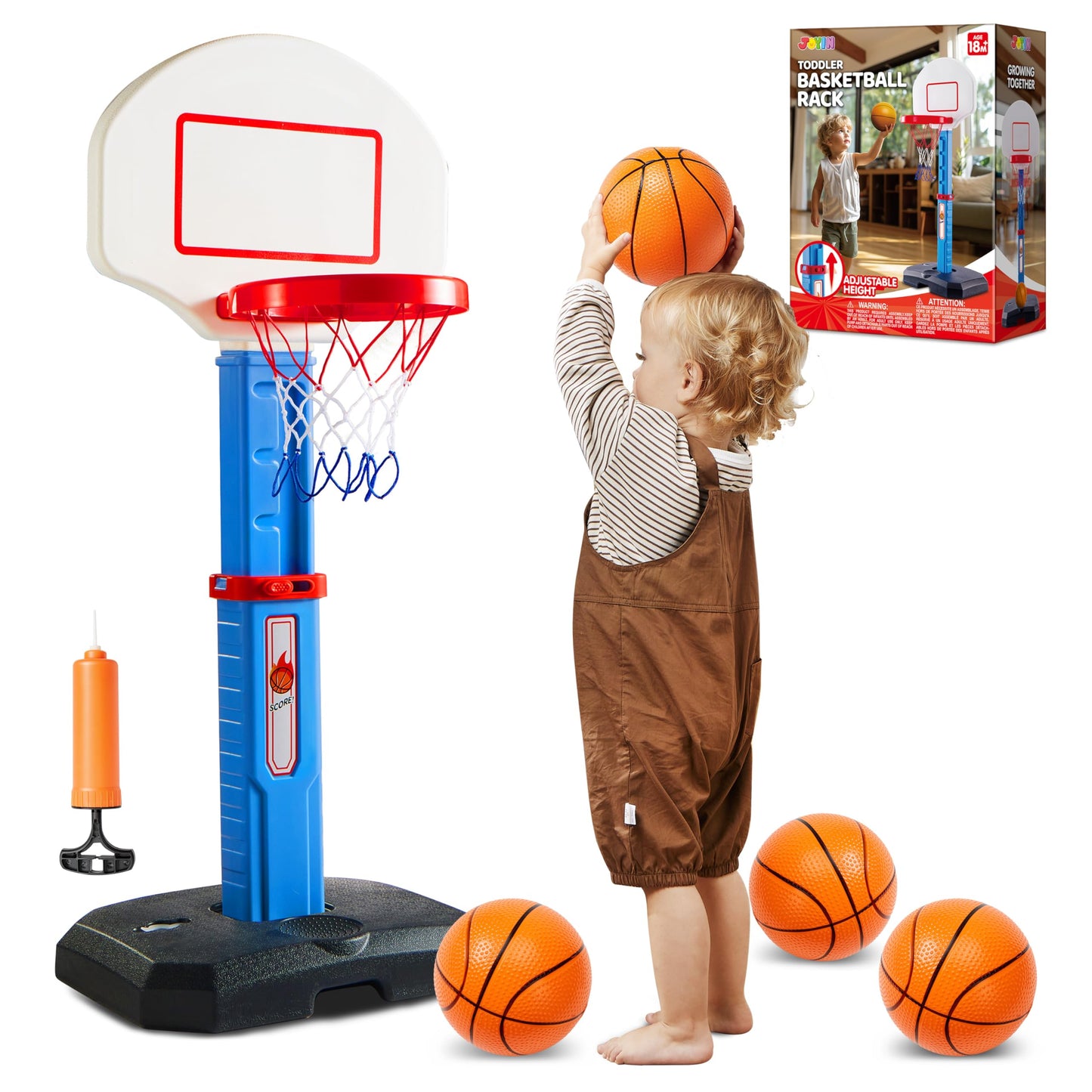 JOYIN Toddler Basketball Hoop Indoor, Adjustable Basketball Goal for Kids with 4 Balls, Game Toys for Playroom Pool Outdoor, Birthday Gift for Baby