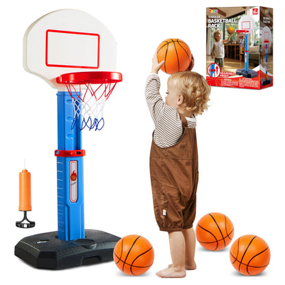 JOYIN Toddler Basketball Hoop Indoor, Adjustable Basketball Goal for Kids with 4 Balls, Game Toys for Playroom Pool Outdoor, Birthday Gift for Baby