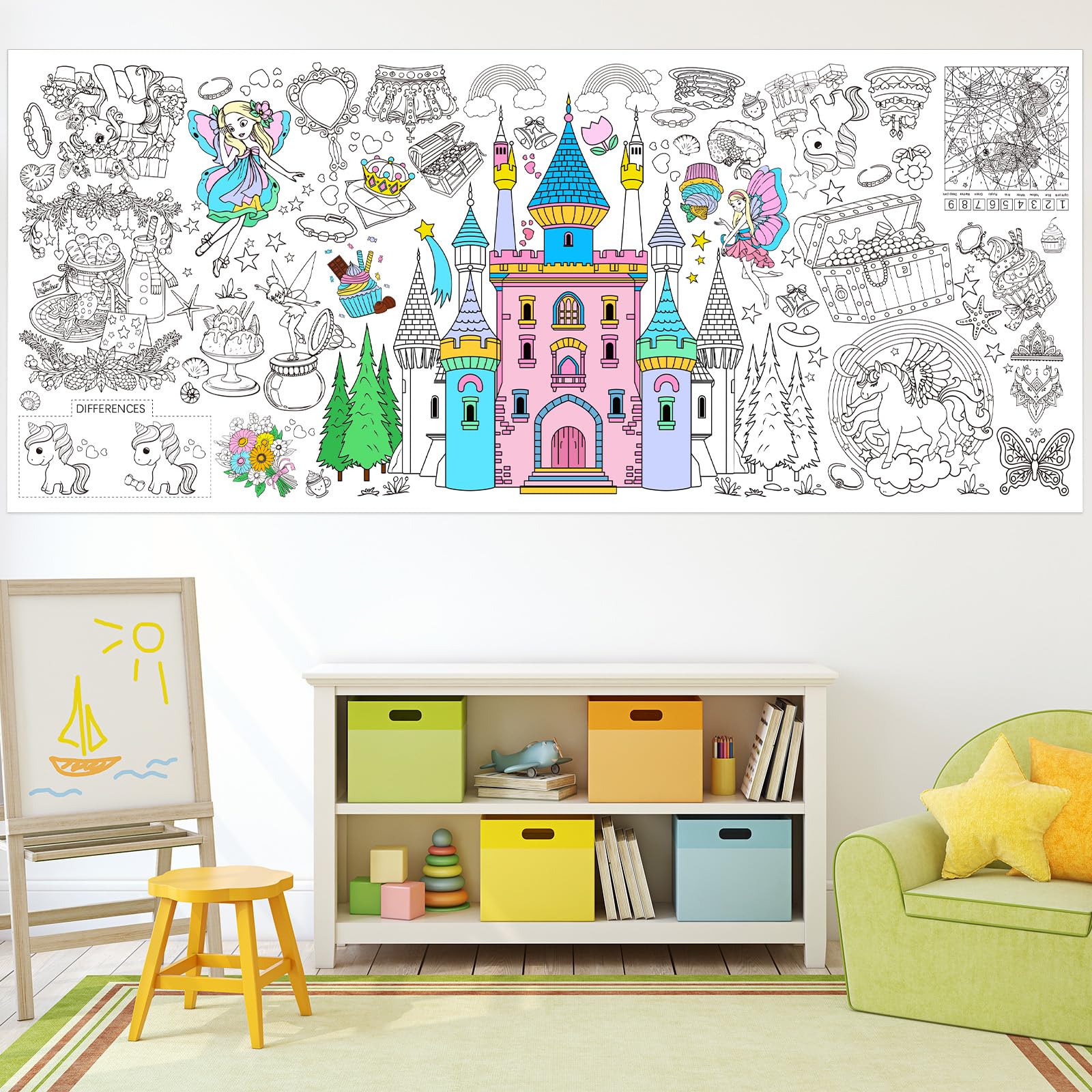 Leezead Princess Party Giant Coloring Poster, 72 x 30 Inches Large Princess Themed Coloring Poster & Table Cover for Home Classroom Party Supplies