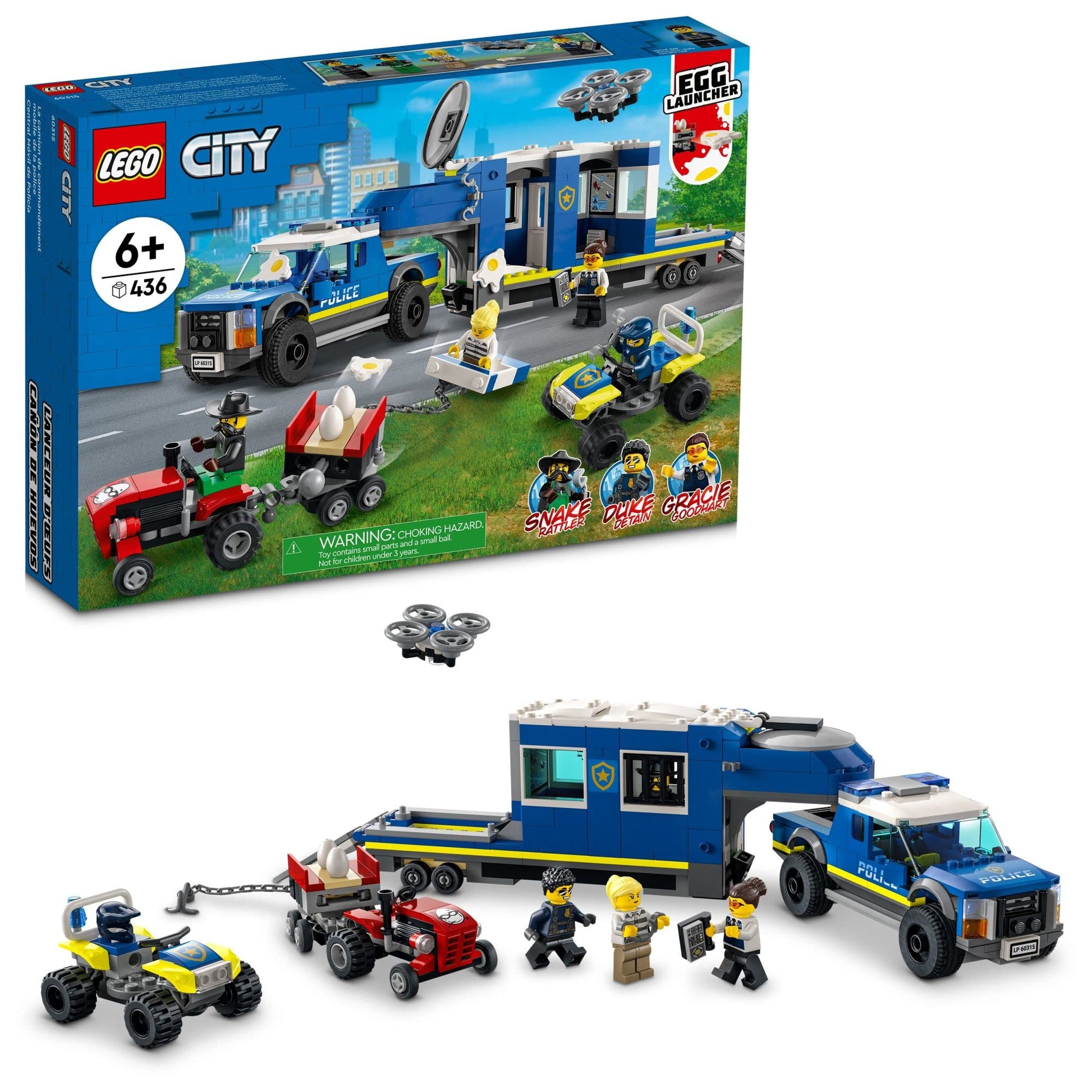 LEGO City Police Mobile Command Truck Toy with Prison Trailer, Drone, Tractor and ATV Car Toys Plus 4 Minifigures, Building Toy Ideas for Outdoor Play