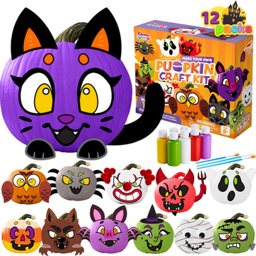 Klever Kits Halloween Craft Pumpkin Decorating Kit, Arts Activities Party Supplies, Party Favors for Kids, Halloween Painting Kit with 12 Designs, DIY